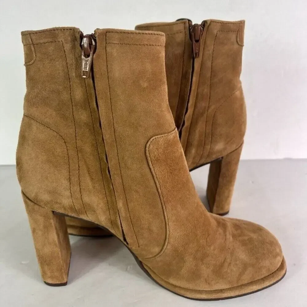 Free People Booties Womens US9 EU39 Marietta Walnut Suede Block High Heel Corset
